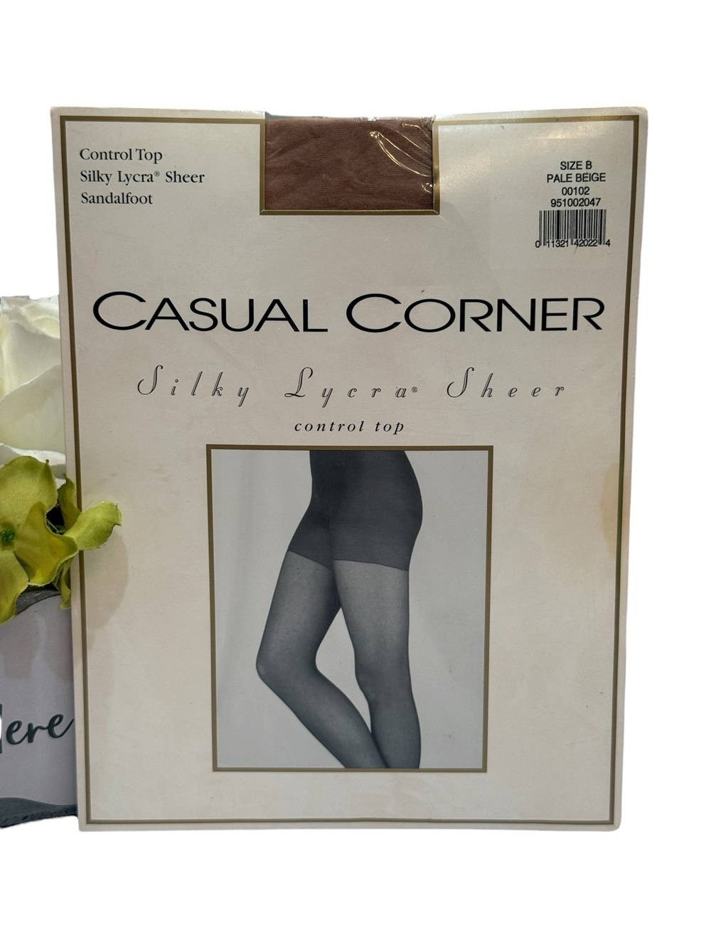Vintage Casual Corner Control Top Silky Lycra Sheer Sandalfoot Pale Beige Size B